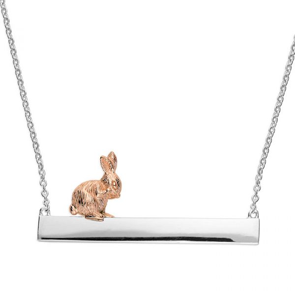 Rabbit on Bar Silver Necklace