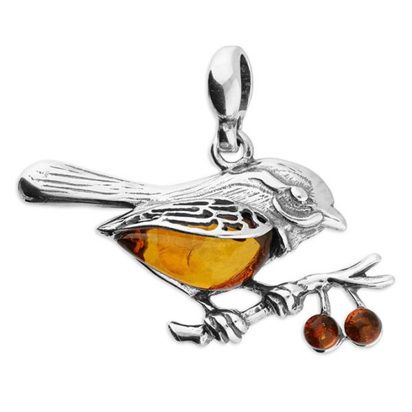 Silver and Amber Robin Pendant