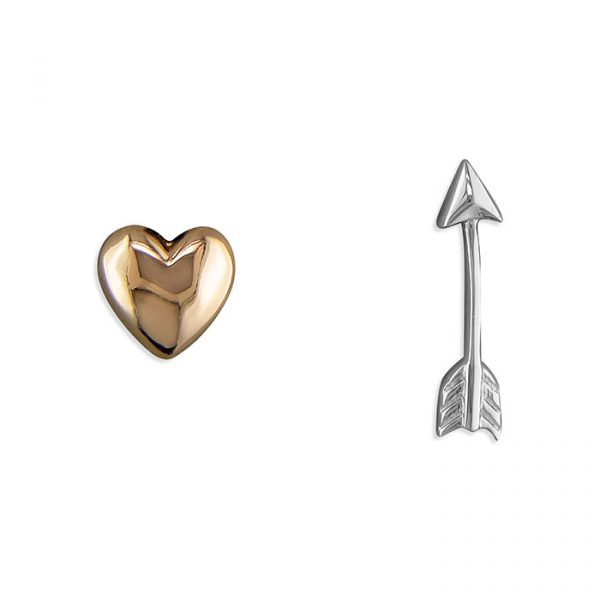 Silver and Rose Gold Plated Heart and Arrow Studs