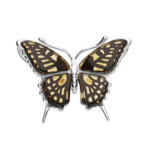 Silver and Amber Butterfly Pendant